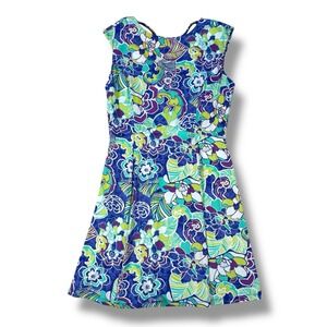 Title Nine Dress Blue Diamalete Strappy‎ Womens Small Floral Leaves Blue Green